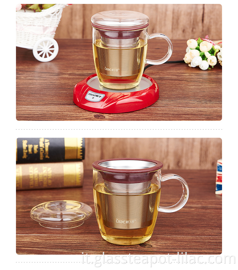Campione gratuito lilla 480 ml / 500 ml produttore fornitore all'ingrosso tazze personalizzate in vetro trasparente di lusso per tè verde con coperchio e infusore